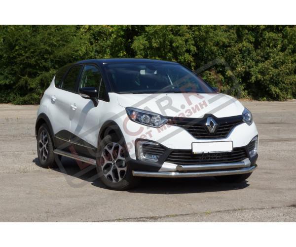 Защита переднего бампера двойная диаметр трубы 63/63мм (НПС) Renault Kaptur