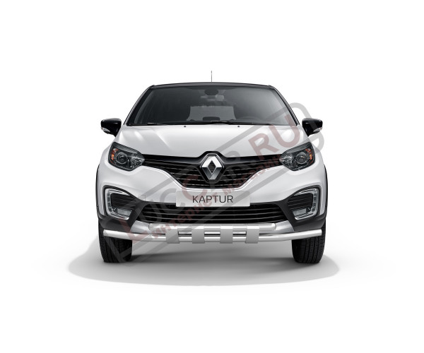 Защита переднего бампера двойная с пластинами 63/63мм (НПС) Renault Kaptur