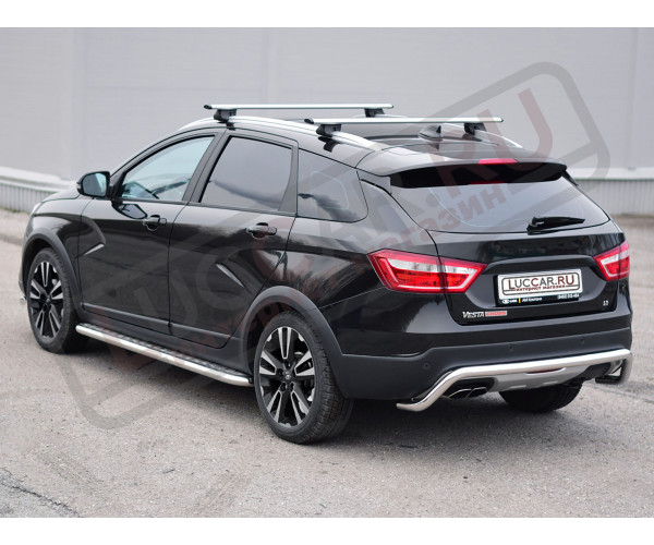 Защита порогов с площадкой диаметр трубы 51 мм для Lada Vesta Sw Cross