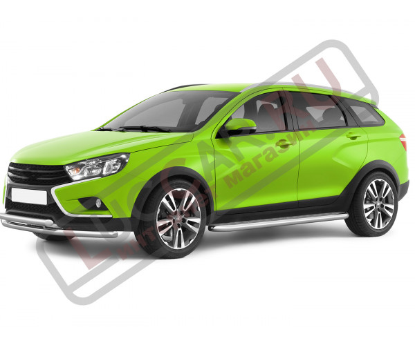 Защита порогов с площадкой диаметр трубы 51 мм для Lada Vesta Sw Cross