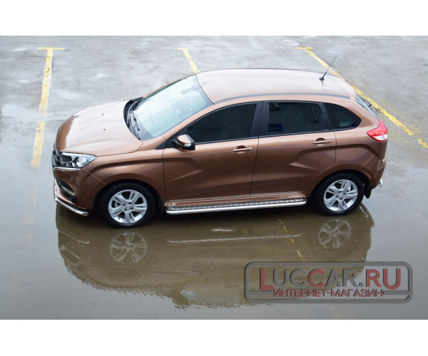 Защита порогов с площадкой диаметр трубы 51 мм для Lada Xray