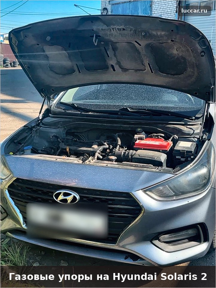 Газовые упоры капота на Hyundai Solaris 2: капот открыт Газовые упоры капота на Hyundai Solaris 2: капот открыт